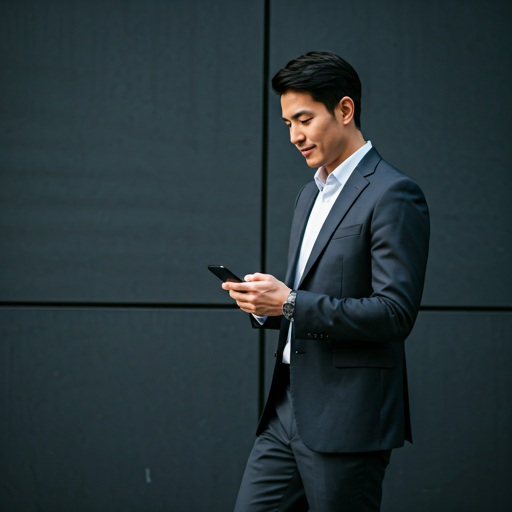 Smartphone user using VoIP app on street